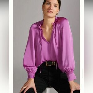 Anthropologie Silk Pink Women's Blouson Pullover Top - XL